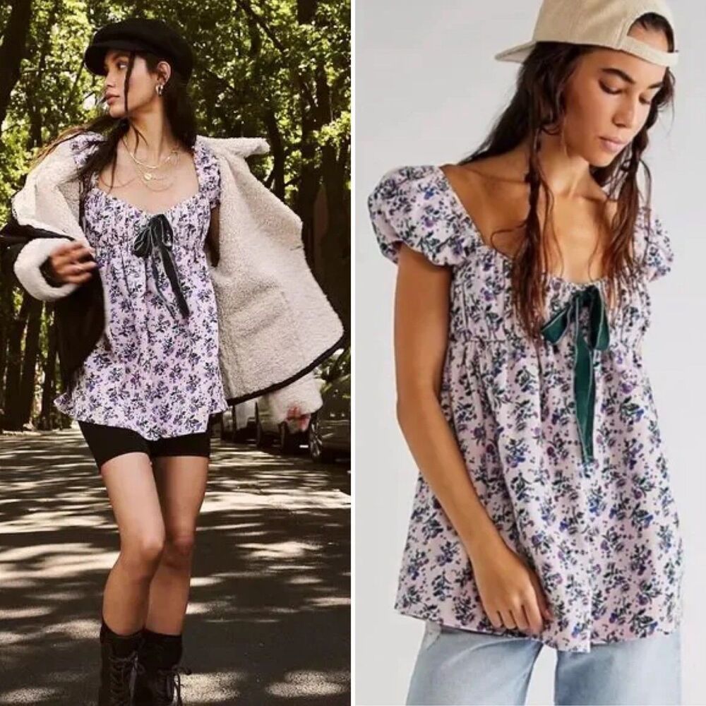 New Free People Lavender Gaia Cord Corduroy Top Cute Babydoll S